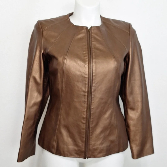 Preston & York Preppy Genuine Lamb Skin Minimalist Front Zip Biker Jacket M - Picture 1 of 8